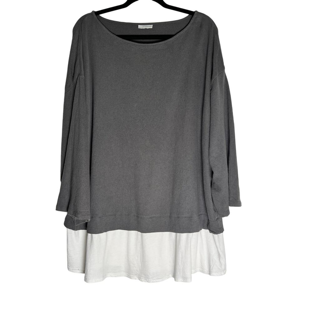 Pure J. Jill Colorblock Long Sleeve Lagenlook Blouse Women's Size Gray/White